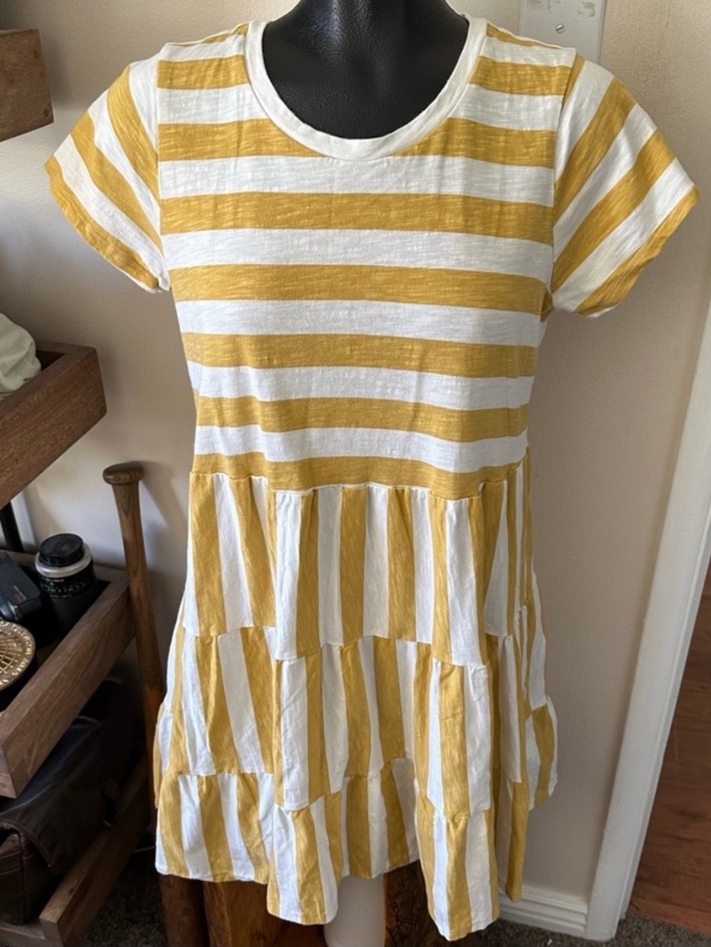 Lauren Conrad Yellow and White Striped Organic Cotton Dress